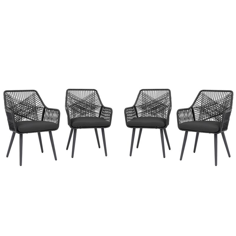 Outdoor Patio Woven Rope Dining Chairs With Armrest and Seat Cushions