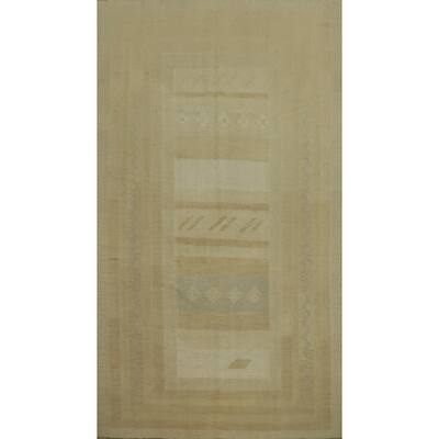 Hand Woven Oriental 100% Wool Carpet Southwestern Tribal Beige & Ivories Kilim Area Rug - 8' 2'' X 4' 10''