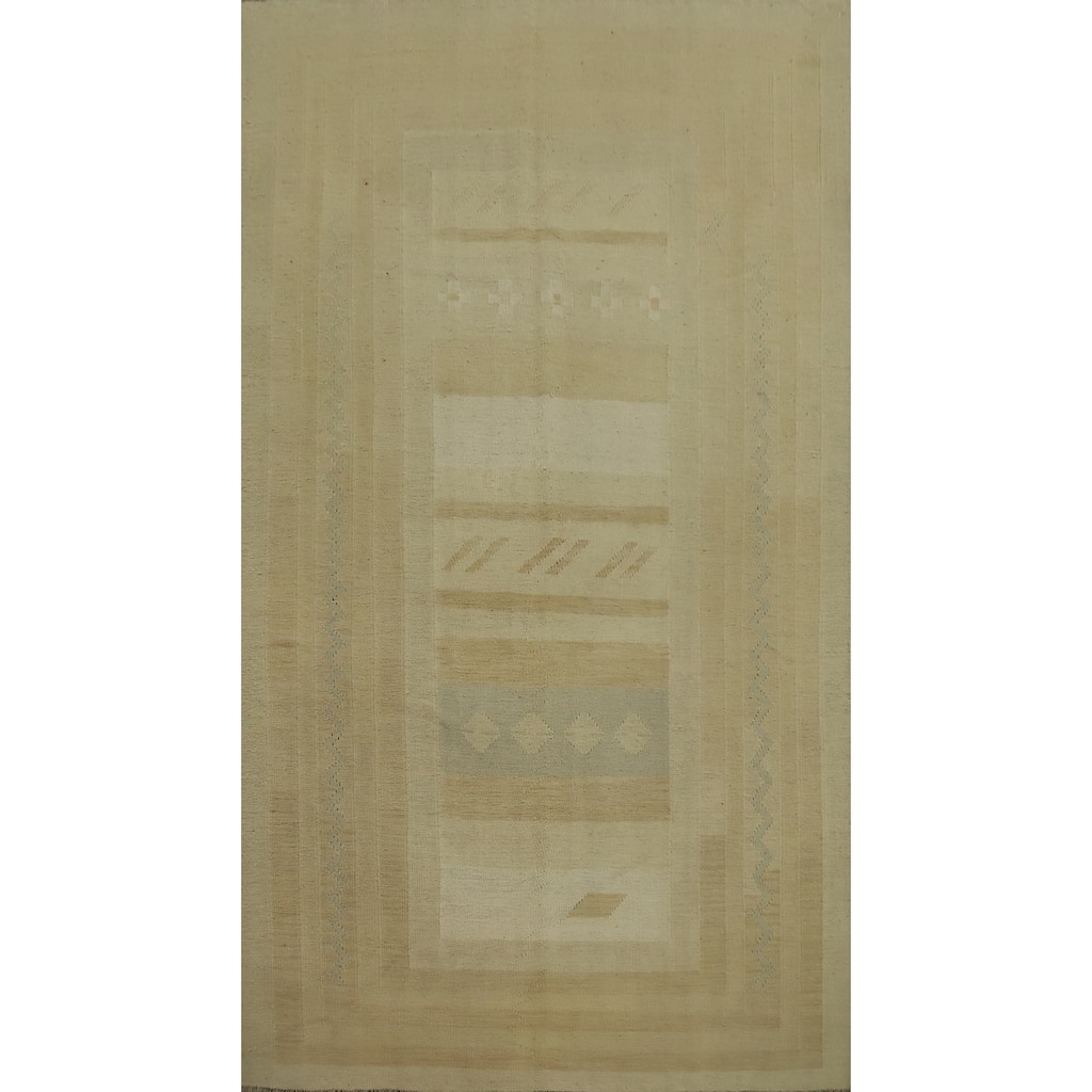 Hand Woven Oriental 100% Wool Carpet Southwestern Tribal Beige & Ivories Kilim Area Rug - 8' 2'' X 4' 10''
