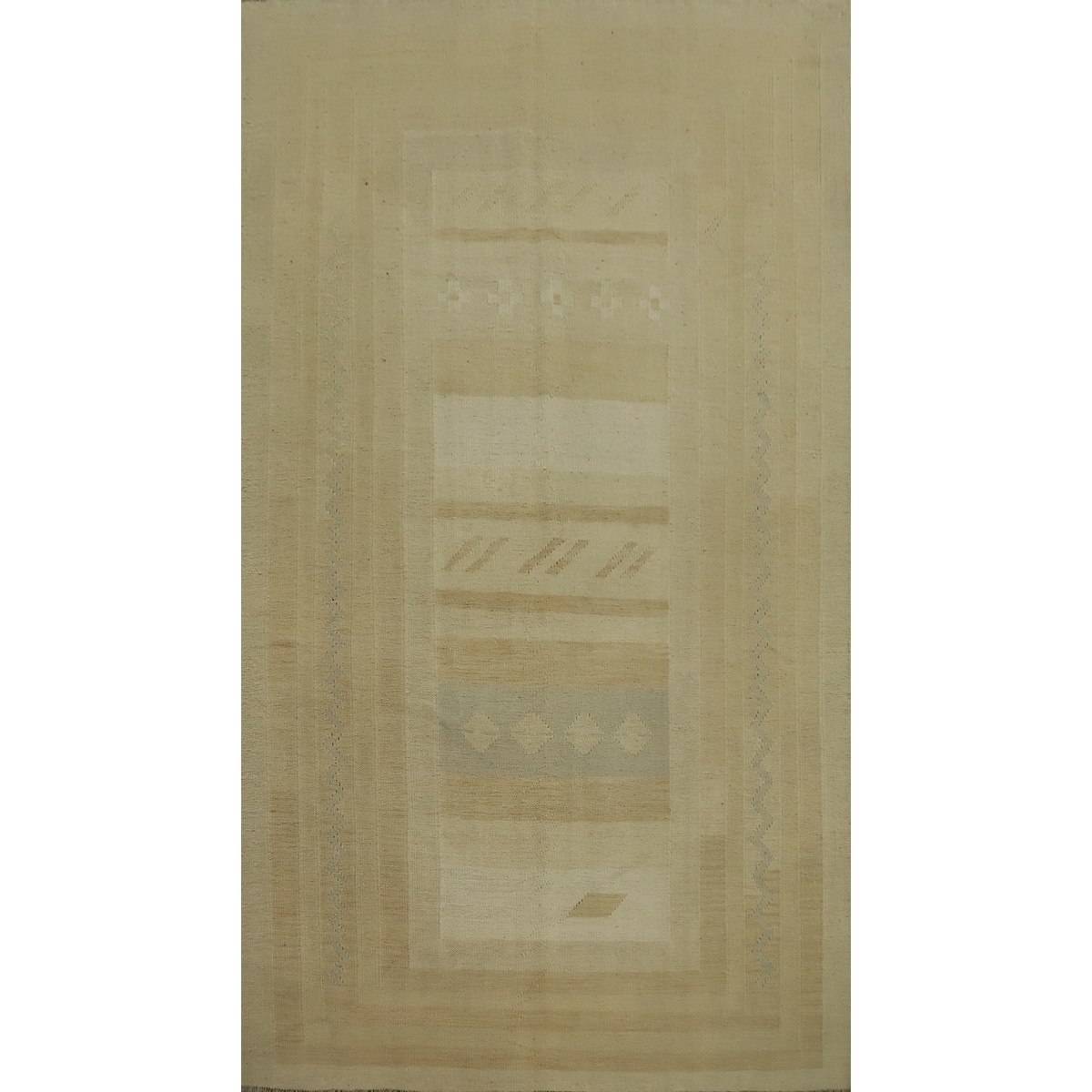 Hand Woven Oriental 100% Wool Carpet Southwestern Tribal Beige & Ivories Kilim Area Rug - 8' 2'' X 4' 10''