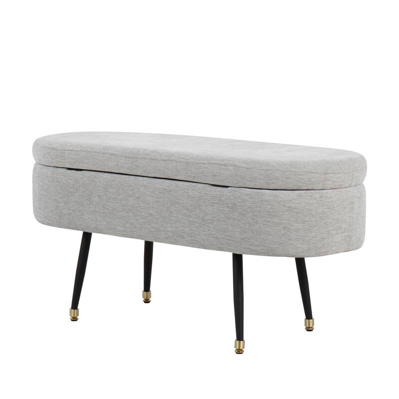 Harvey Contemporary Storage Bench in Black Metal and Light Grey Fabric with Gold Metal Accent by LumiSource - Grey