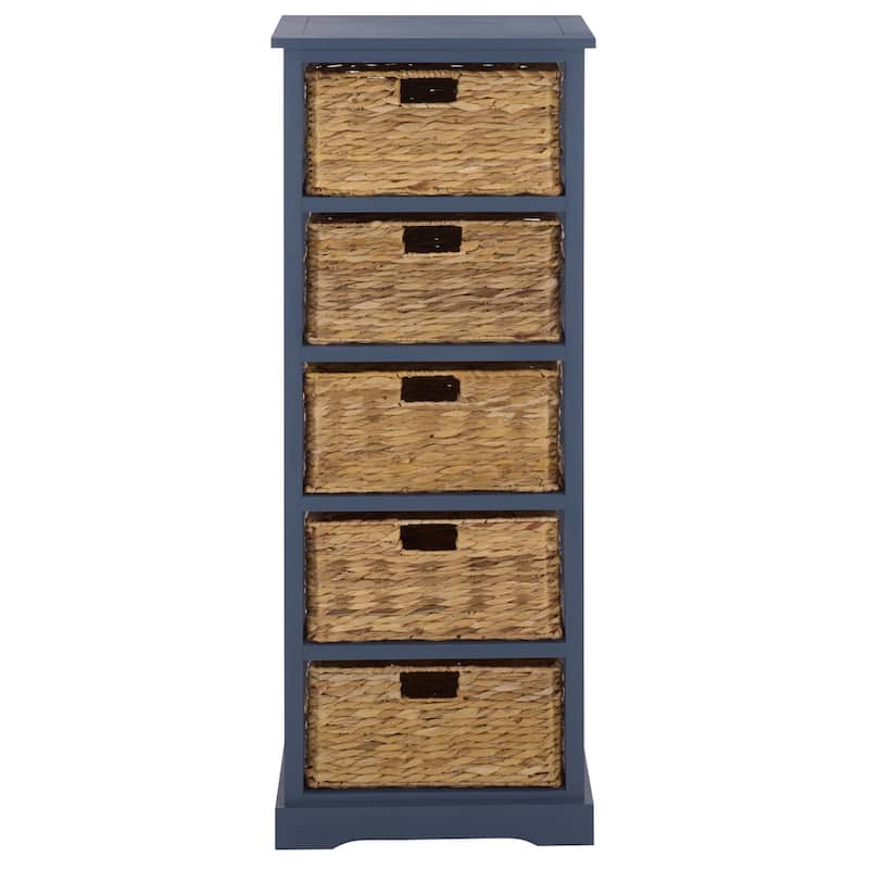 SAFAVIEH Faith Distressed Black 5-Drawer Wicker Basket Storage Tower - 17.3" x 13.4" x 46.1" - 17"W x 13"D x 46"H - Blue
