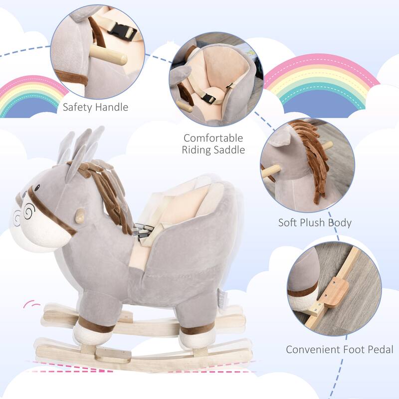 Kids Plush Ride-On Rocking Horse with Bear Toy, Children Chair with Soft Plush Toy & Fun Realistic Sounds