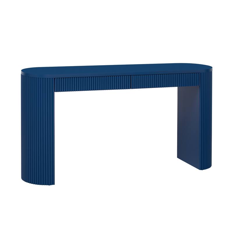 Fluted Console Table Slim Sofa Table Behind Couch Entry Table with 2 Storage Drawers, Narrow Wood Hallway Table for Living Room
