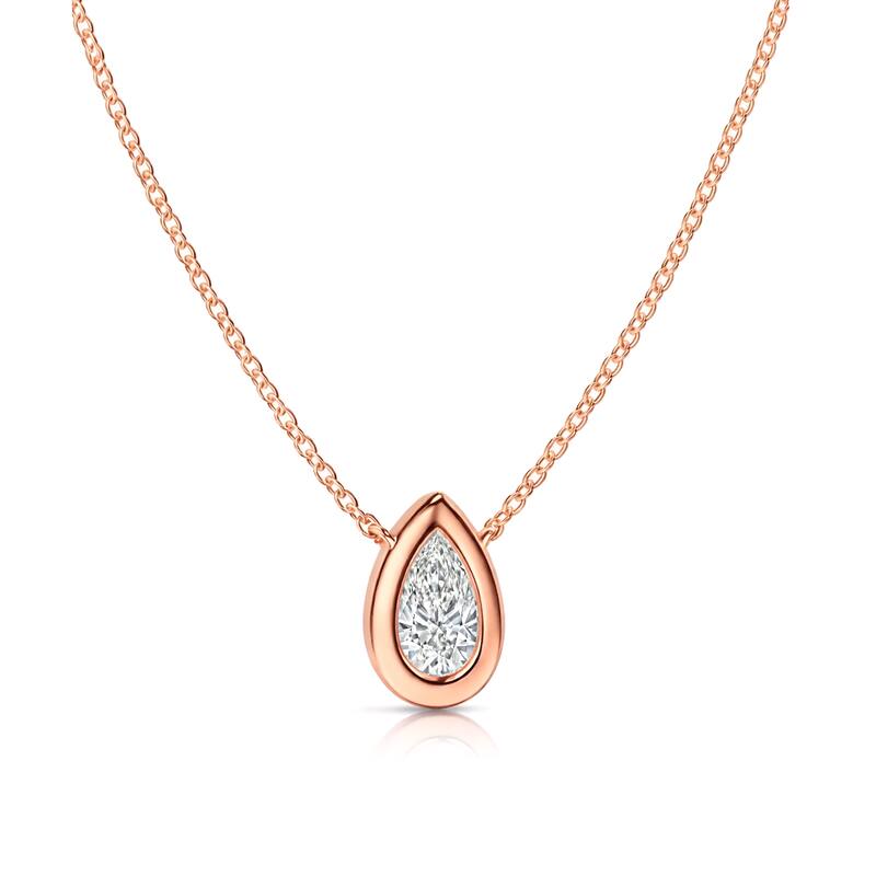 Auriya 14K Gold Lab Grown Pear Diamond Bezel Solitaire Pendant Necklace 1.00 to 5.00 ct. tw. (F-G VS) - 4.00ct. tw. - Rose