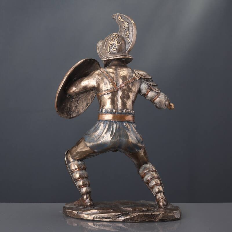 10.04" H MURMILLO GLADIATOR WIELDING GLADIUS AND PARMA Cold Cast Bronze - 3.94"x5.91"x10.04"
