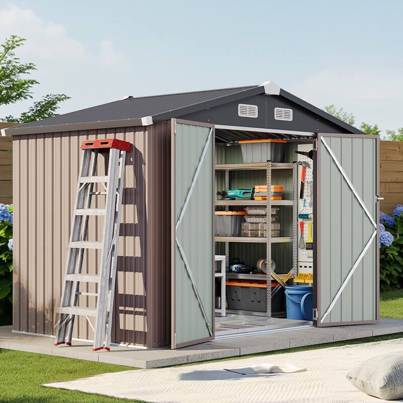 AOXUN Outdoor Storage Shed with Lockable Doors and Air Vents for Garden - 10'X8' - With Base