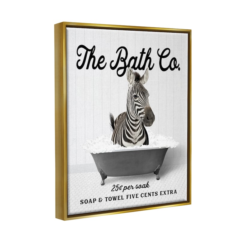 Stupell Zebra in Vintage Tub Framed Floater Canvas Wall Art Design by Lettered and Lined