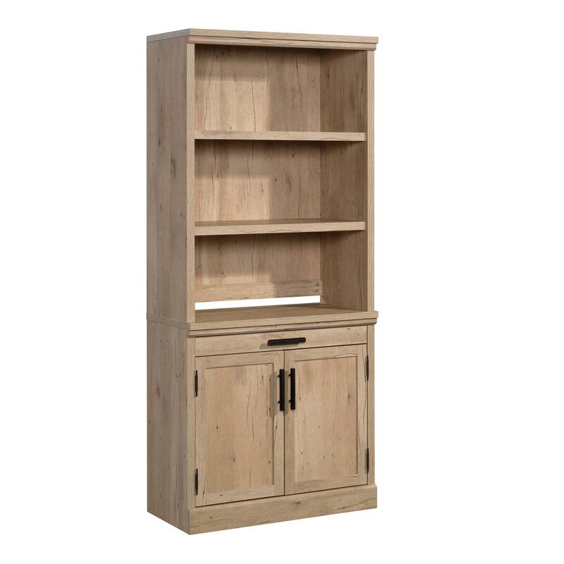 Wood Farmhouse Library Base with Storage Drawer and Cubby, Brown