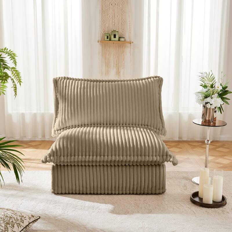 Armless Accent Chair Corduroy Upholstered Single Sofa Chair with Removable, Cover Living Room Reading Chair - Cream