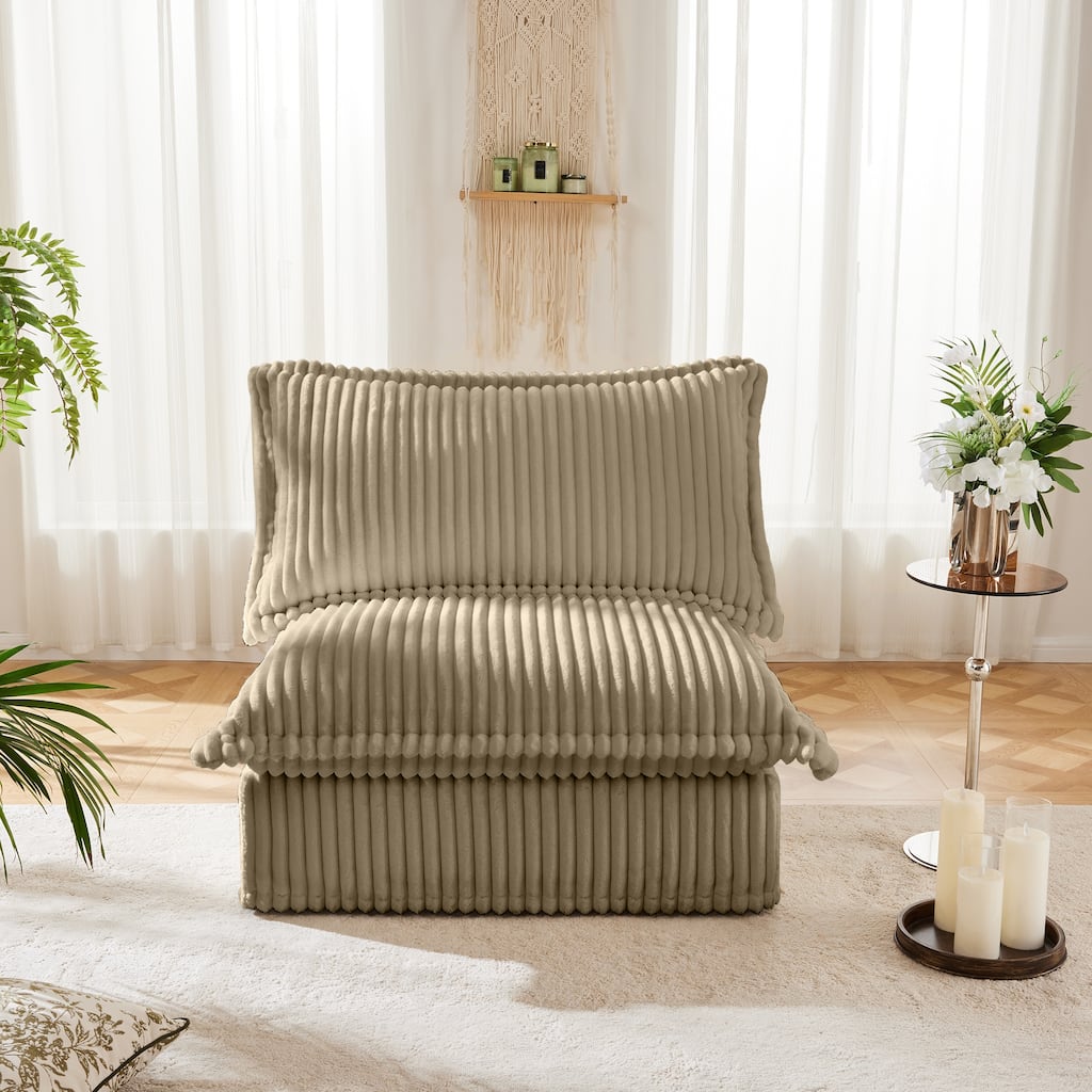 Armless Accent Chair Corduroy Upholstered Single Sofa Chair with Removable, Cover Living Room Reading Chair