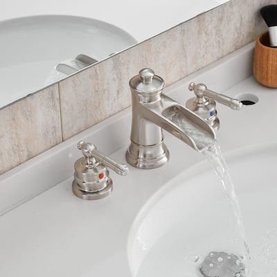 Double Handle Three-Hole Bath Waterfall Faucet with Drain