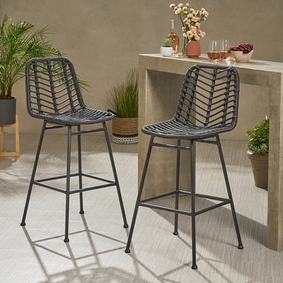 Sawtelle Outdoor Wicker Barstools (Set of 2) by Christopher Knight Home