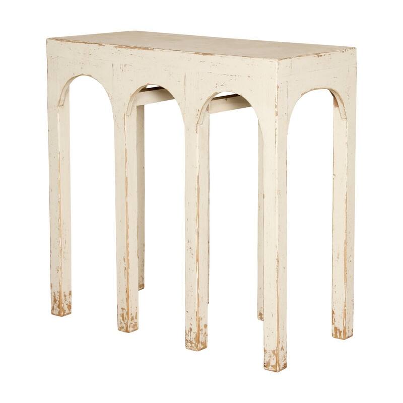 31" Long Ming Arch Console Table Distressed White