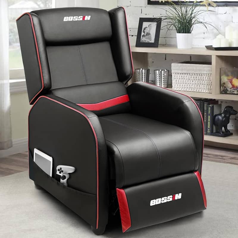 BOSSIN PU Leather Ergonomic Gaming Single Recliner Seating Sofa for Living Room - Red