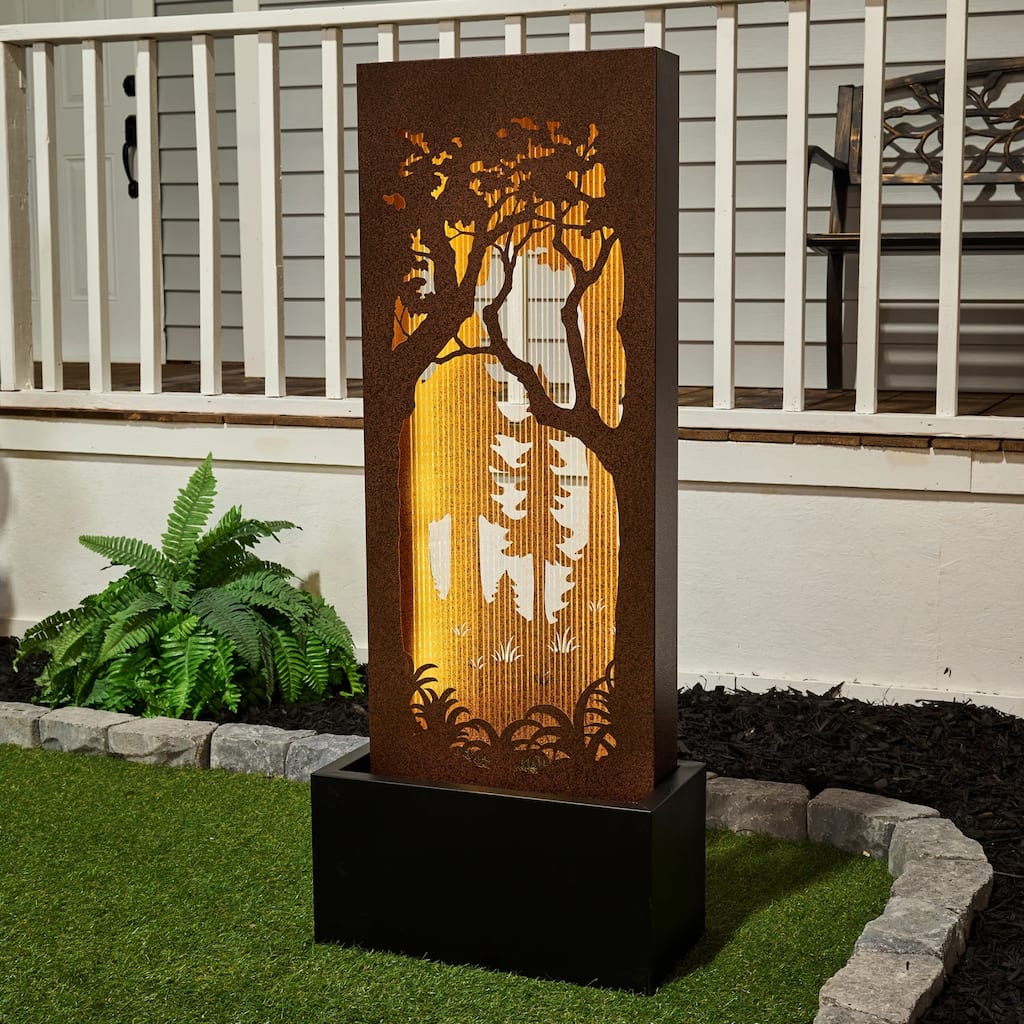 LED Lighted Forest Hollow Carved Waterfall Fountain - 48.43"