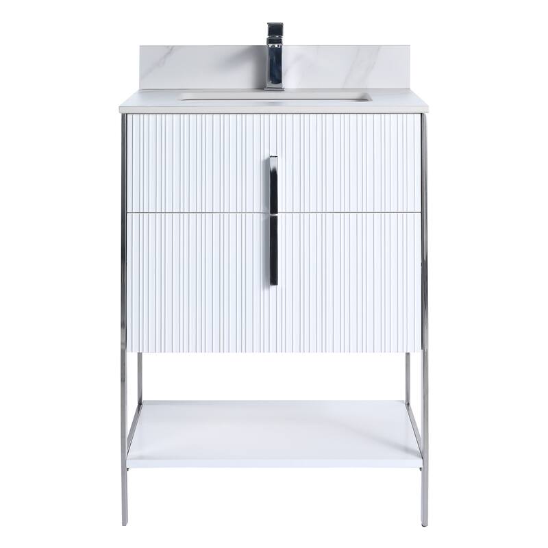 Fine Fixtures Serenity Modern Bathroom Vanity with White Carrara Stone Top