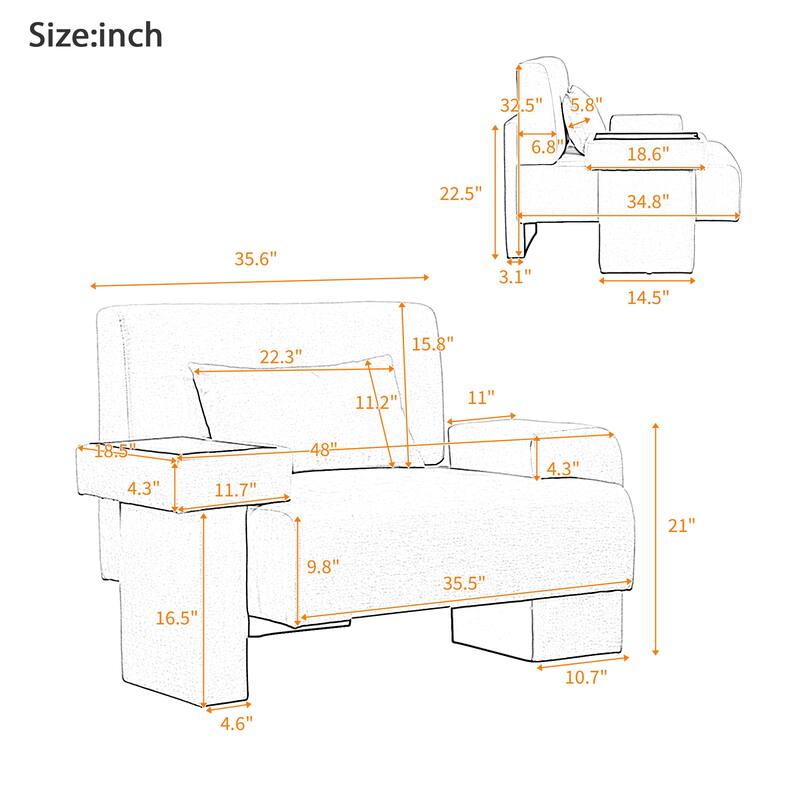 Roomfitters Oversized Mid-Century Armchair 48" Wide with Soft Cushion and Wood Frame, Lounge Reading Chair