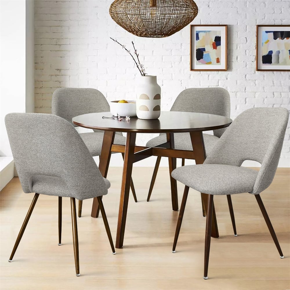Upholstered Modern Cutout Back Dining Chair with Walnut Leg（Set of 4)
