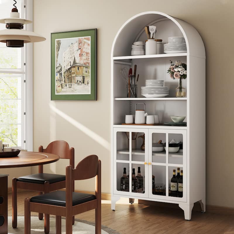 73.6-Inch Arched Metal Storage Display Cabinet with Adjustable Shelves