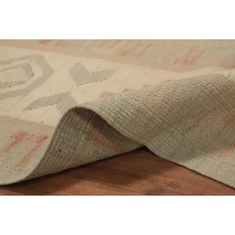 Hand Woven Oriental 100% Wool Carpet Southwestern Tribal Green Kilim Area Rug - 8' 2'' X 5' 10''