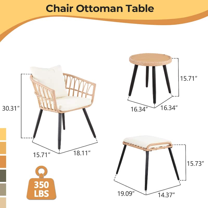 5 Piece Patio Bistro Set with Ottoman, Outdoor Wicker Apartment Balcony Furniture Sets, Rattan Table and Chairs Set of 2