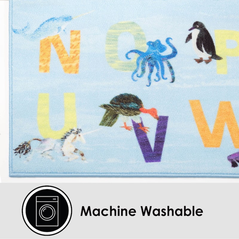 Eric Carle Elementary Pink Alphabet Machine Washable Kids Area Rug
