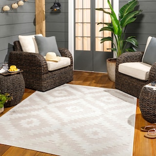 Livabliss San Diego Indoor/ Outdoor Neutral Diamond Area rug