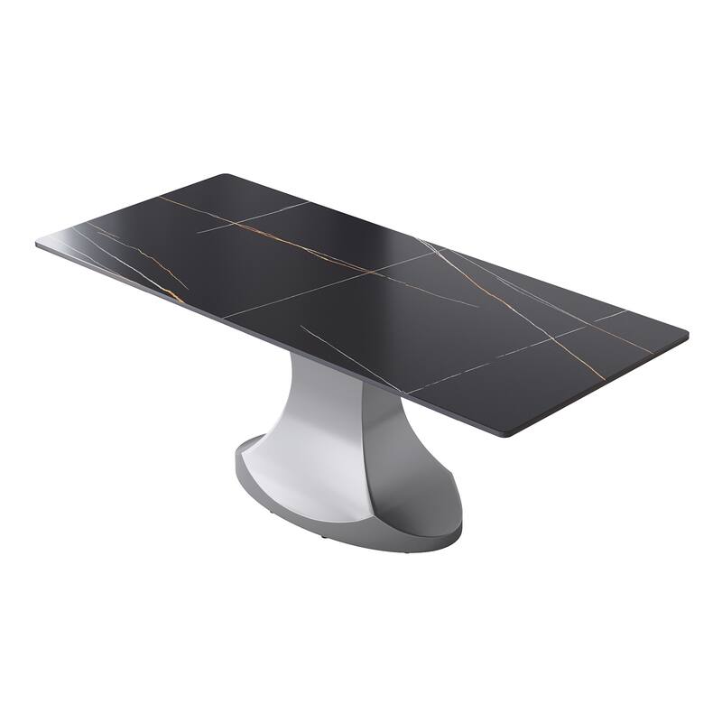 Rectangular Dining Table, Faux Marble Kitchen Dining Table with Grey Pedestal.