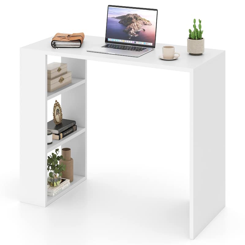 36 Inch White Computer Desk with Storage Shelves for Home Office
