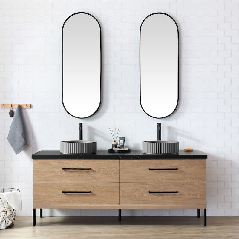 Trento Bath Vanity, Sintered Stone Top with Concrete Sink & Mirror