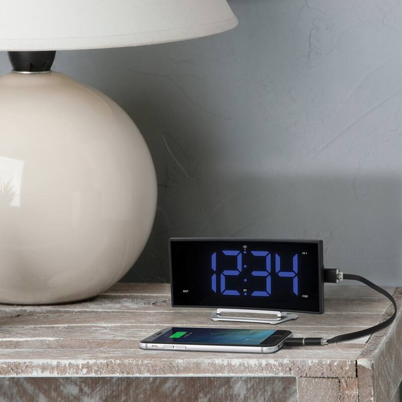 Curata Atomic Curve Led Dual Adjustable Alarm Clock with Usb Charging Port