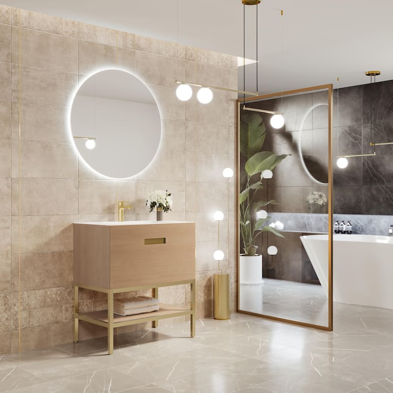 Eviva Iris 30"W Oak Freestanding Vanity with Integrated Sink Top