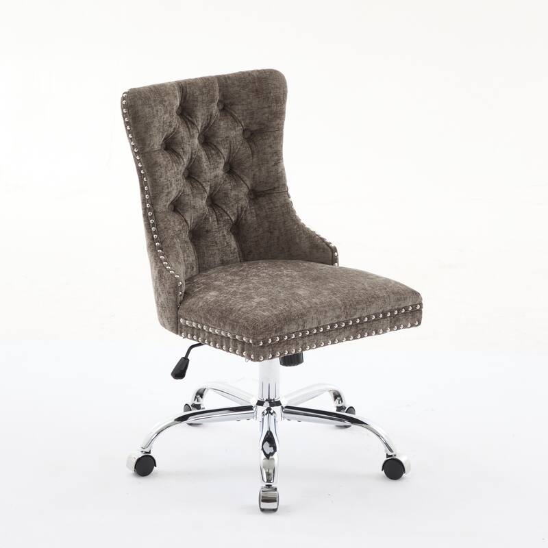 GDF Studio - Modern Chenille Tufted Upholstered Office Chair with Chrome Metal Base with Nailhead Trim and High-Rebound Cushion