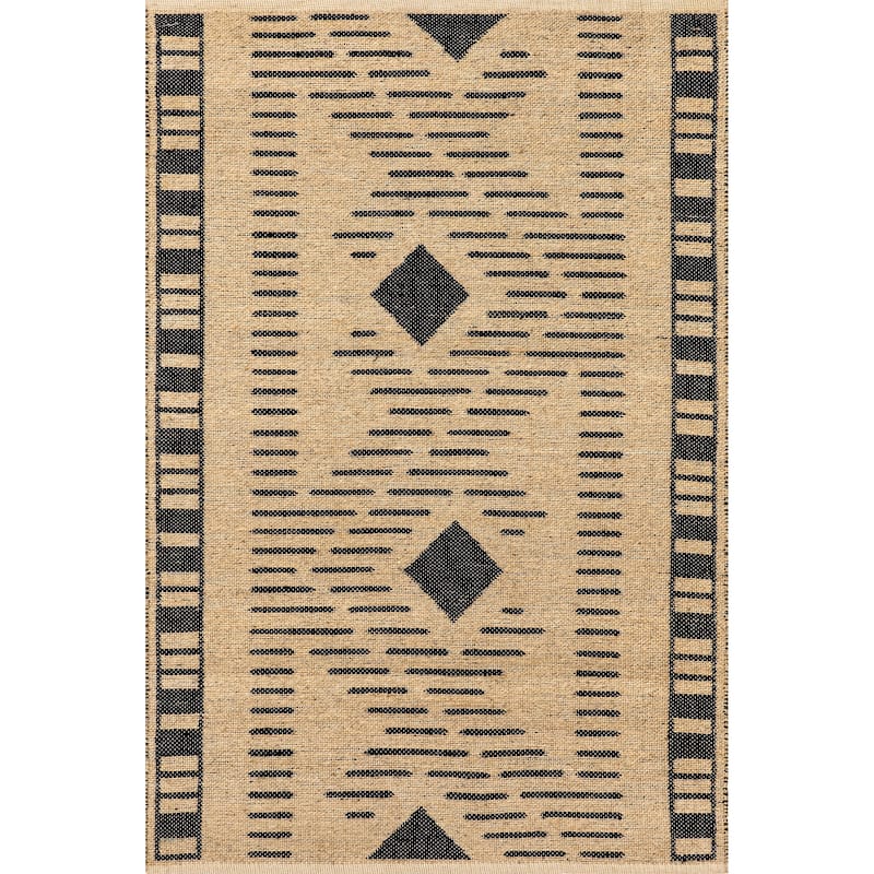 Nuloom Ranae Tribal Zigzag Bordered Jute Area Rug