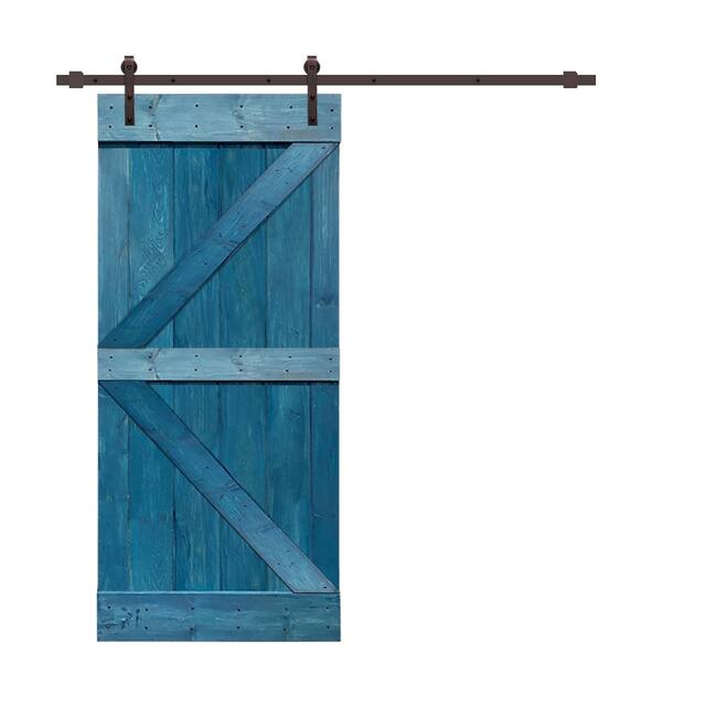 CALHOME K Series Stained Wood Sliding Barn Door with Hardware Kit
