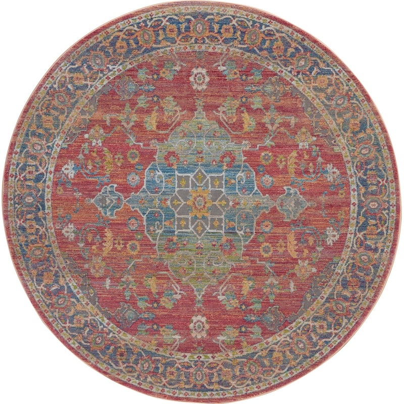 Power Loomed Distressed Geometric Floral Traditional Non Skid Stain Resistant Area Rug - 142' X '106' X '0.5