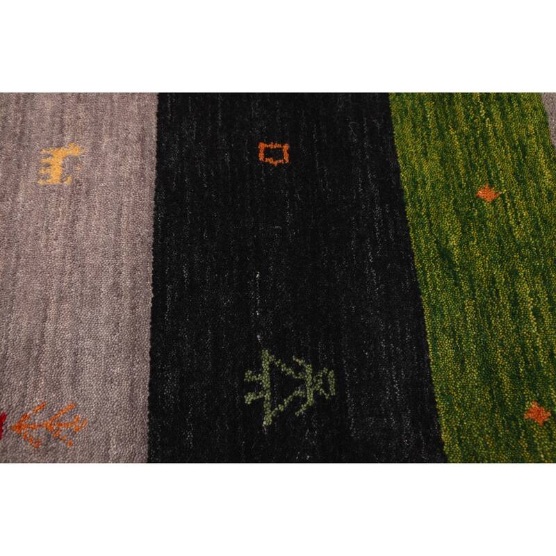 ECARPETGALLERY Hand Loomed Kashkuli Gabbeh Dark Navy, Green Wool Rug - 6'9 x 9'8