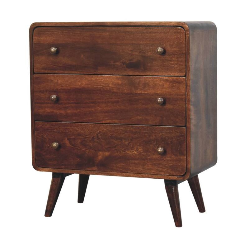 Artisan Furniture Solid Wood Curved California Walnut Chest, Brown with 3 Drawers