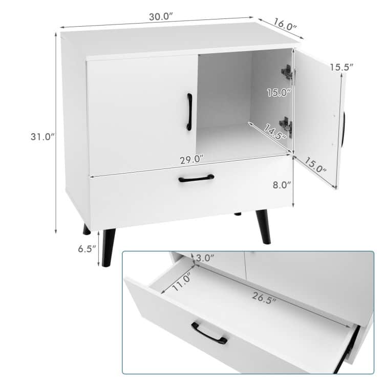 Modern Floor Storage Cabinet with 2 Doors and 1 Pull-out Drawer - 30" x 16" x 31" (L x W x H)