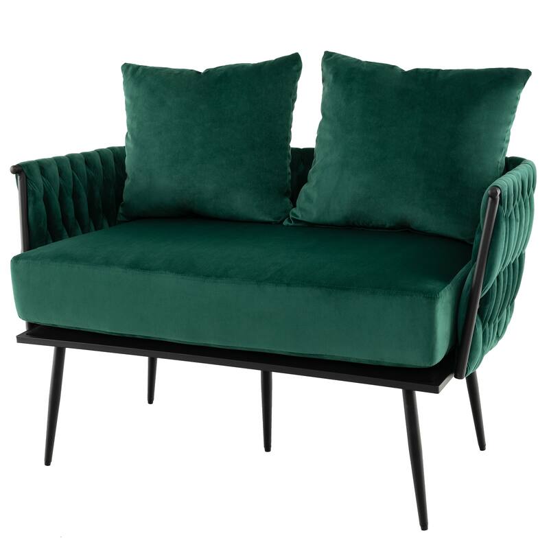 Dutch Velvet Woven Loveseat Sofa with Metal Legs and 2 Cushioned Pillows - 43” x 24” x 25.5”
