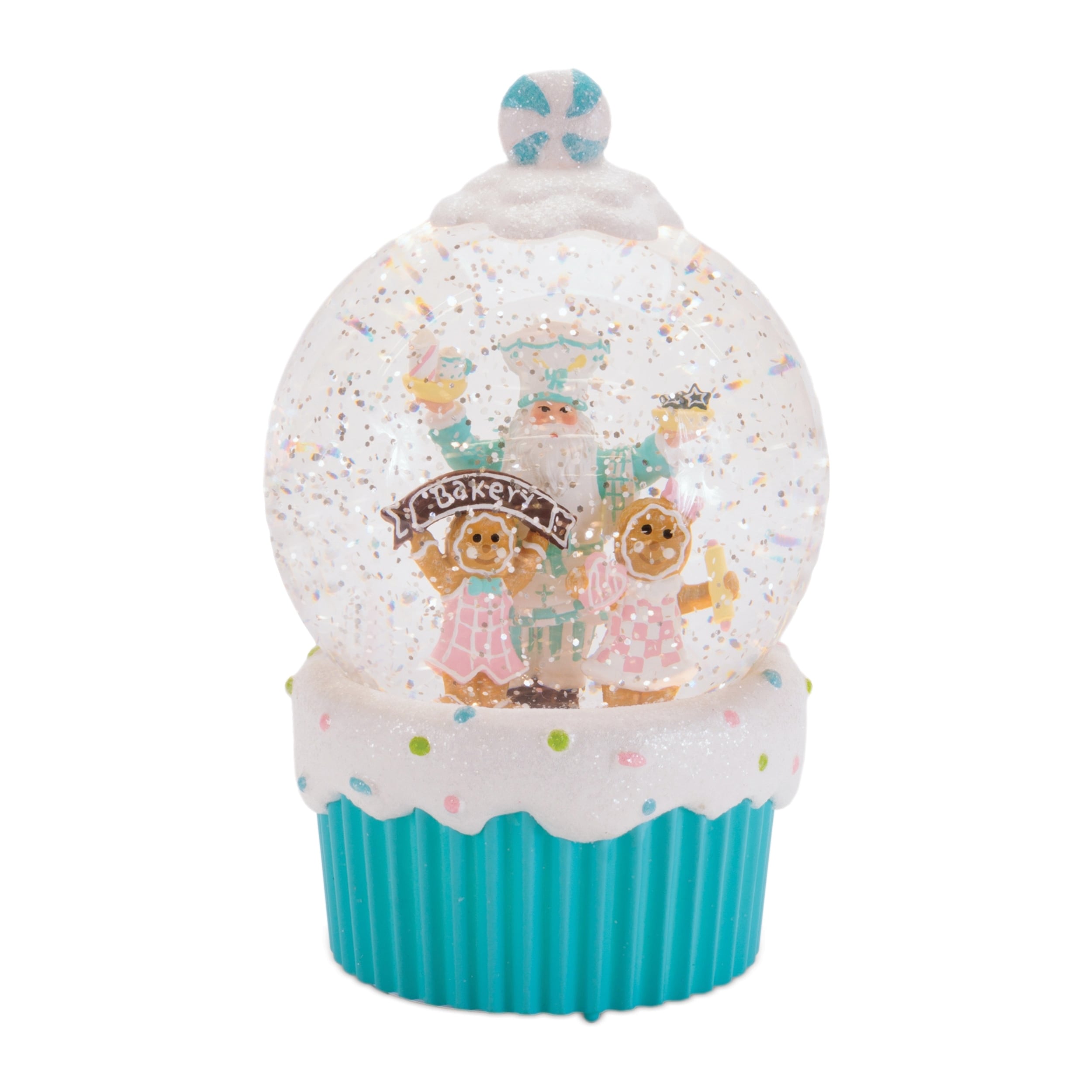 LED Santa & Gingerbread Bakery Snow Globe 7.5"H