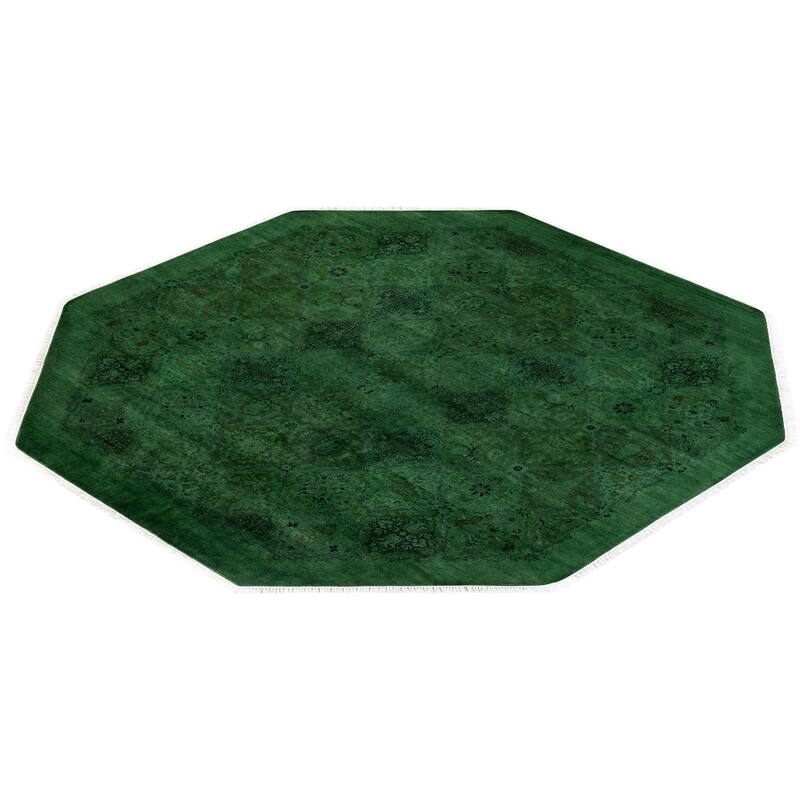 Overdyed One-of-a-Kind Hand-Knotted Area Rug - Green - 7' 1" x 7' 1"
