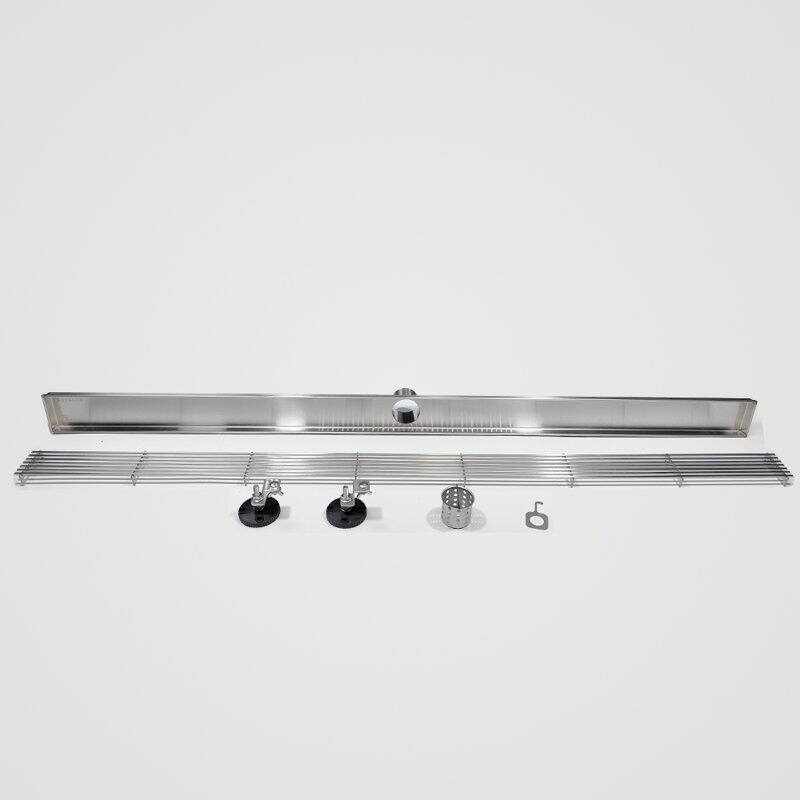 Oceanic Linear Shower Drain, Marine-grade 316 Stainless Steel, Grid Cover with Hair Strainer