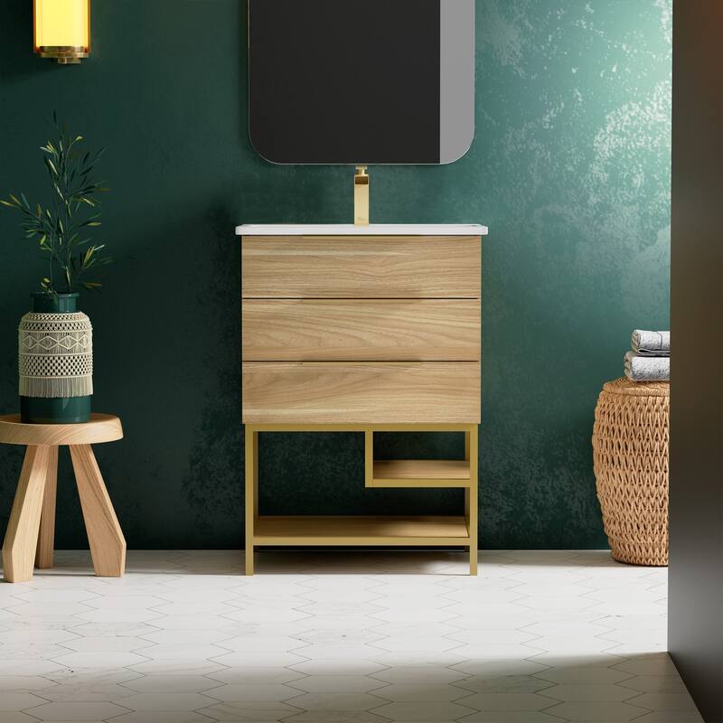 Carre 24" Bathroom Vanity in Oak - Wood Finish - Oak