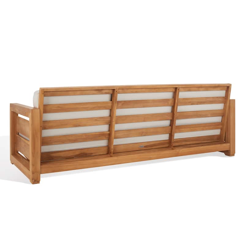SAFAVIEH Couture Guadeloupe Outdoor Teak 3-Seat Sofa - 84"Wx37"Dx29"H