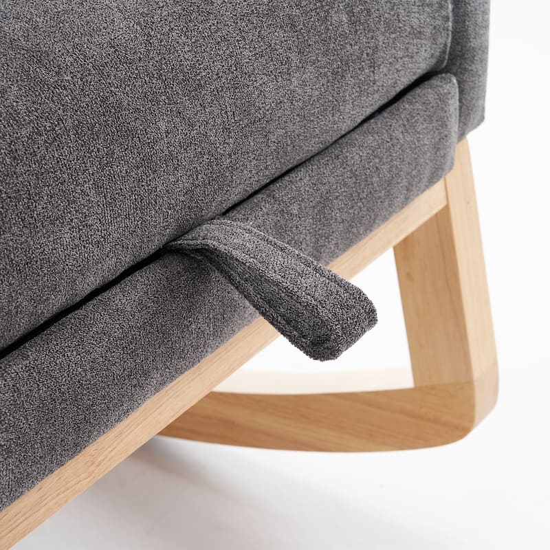 Upholstered Glider Chair with Thick Cushions, Rubber Wood Rocking Chair with Footrest, Lounge Recliner with Armrests