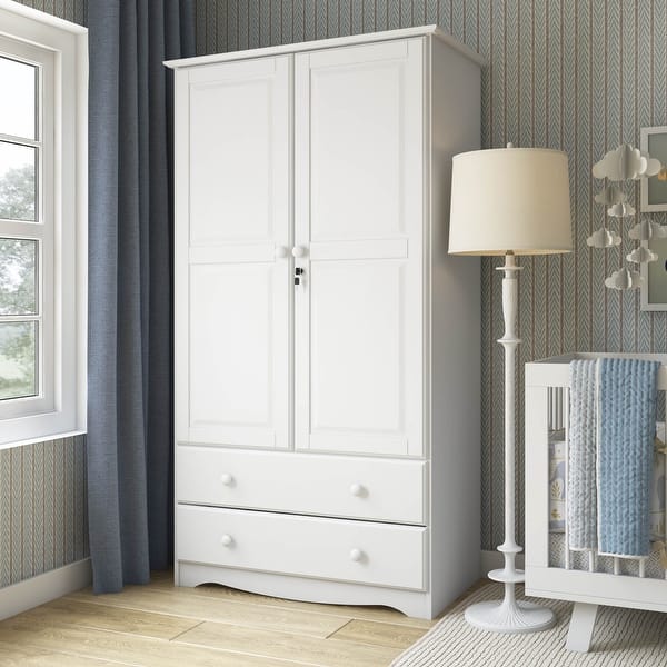 slide 2 of 31, Palace Imports 100% Solid Wood Smart Wardrobe Armoire with 2 Drawers, Metal or Wooden Knobs