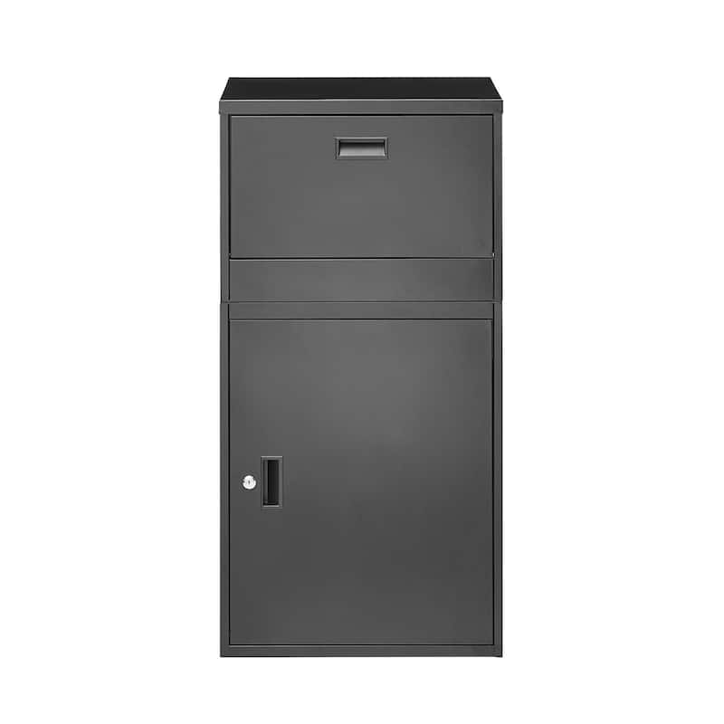 Black Galvanized Steel Parcel Delivery Box with Anti-Theft Design and Weatherproof Finish - 19.7 x 15.7 x 38.6 in - Black
