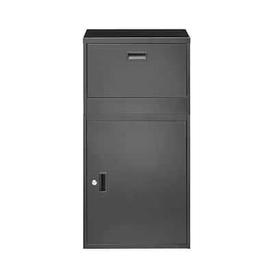 Black Galvanized Steel Parcel Delivery Box with Anti-Theft Design and Weatherproof Finish - 19.7 x 15.7 x 38.6 in